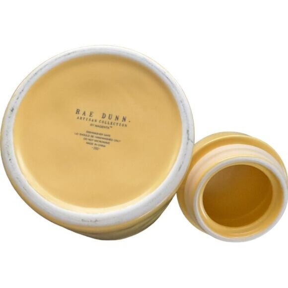 Rae Dunn Artisan Collection Ceramic "Crack Me Up" Yellow Canister With Lid 8" - Picture 2 of 6